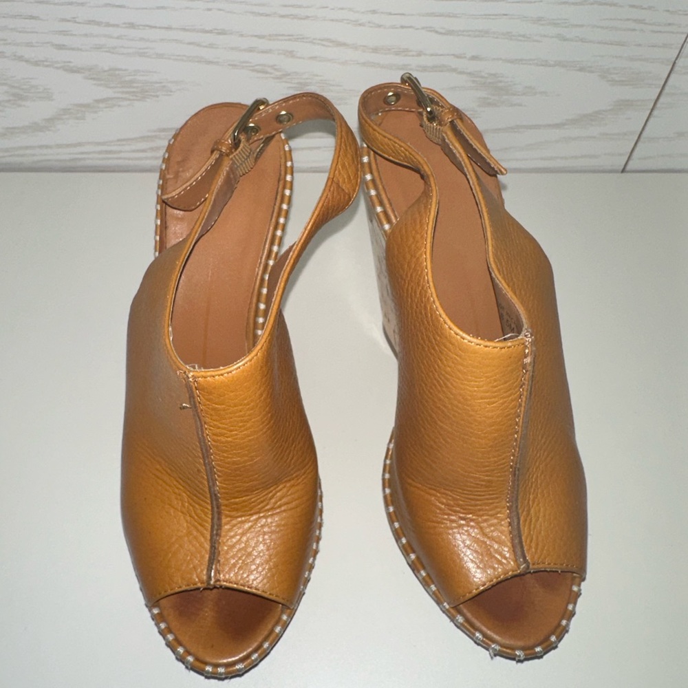 Tan wedge shoe gently used very comfortable